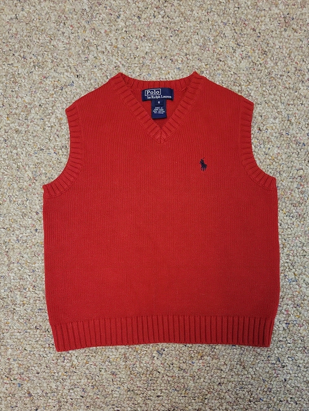 Polo by Ralph Lauren Boy's Red V-Neck Sweater Vest Academia Preppy School Sz 6